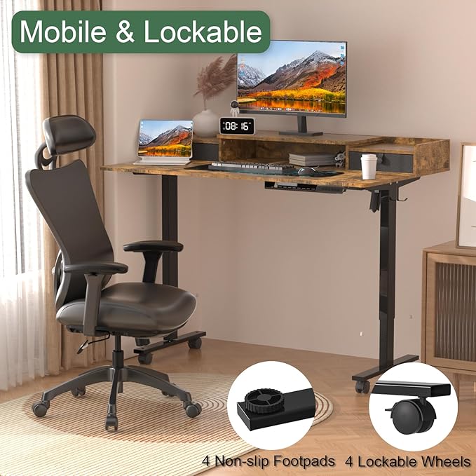 63×30 Inch Electric Standing Desk with 2 Drawers, Adjustable Height Widened Stand Up Desk with Storage Shelf, Sit to Stand Ergonomic Workstation for Home Office - LeafyLoom