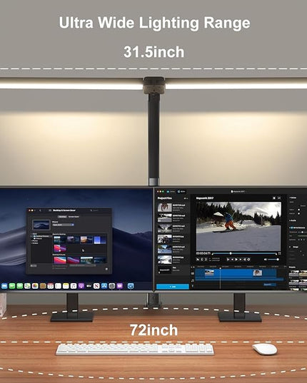 Double Head Desk Lamp LED Dimmable with Touch Remote Control, 80cm Architect Desk Light with Clamp, 24W Adjustable Gooseneck Office Light Monitor Light, 25 Lighting Modes for Study Reading, Black - LeafyLoom