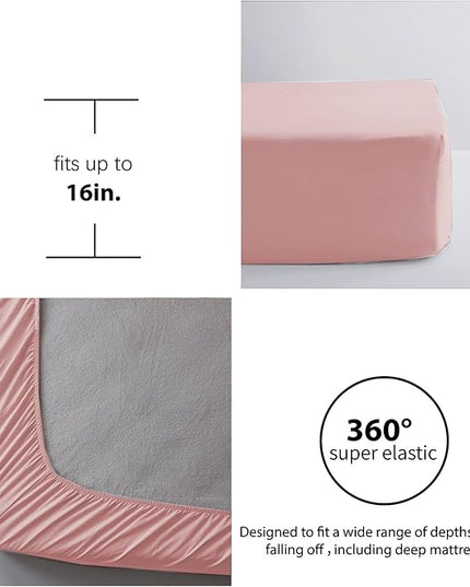 Anluoer Queen Comforter Set 7 Piece, Pink Bed in a Bag with Sheets, Pom Pom Boho Bedding Comforter Sets with 1 Comforter, 2 Pillow Shams, 2 Pillowcases, 1 Flat Sheet, 1 Fitted Sheet - LeafyLoom
