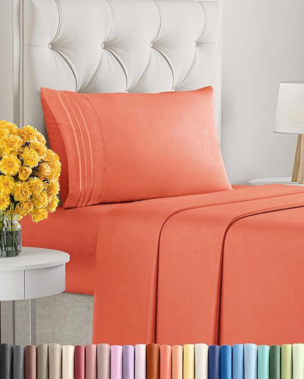 Twin Size 3 Piece Sheet Set - Comfy Breathable & Cooling Sheets - Hotel Luxury Bed Sheets for Women & Men - Deep Pockets, Easy-Fit, Extra Soft & Wrinkle Free Sheets - Coral Oeko-Tex Bed Sheet Set - LeafyLoom