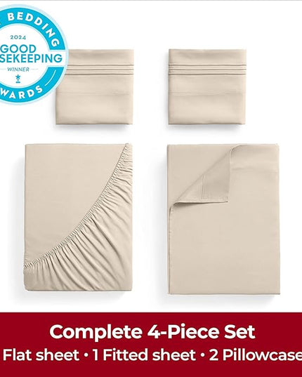 Mellanni Extra Deep Full Sheets - 4 PC Iconic Collection Bedding Sheets & Pillowcases - Hotel Luxury, Ultra Soft, Cooling Bed Sheets - Extra Deep Pocket up to 21 inch (Full, Burnt Sand) - LeafyLoom