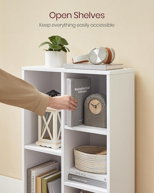VASAGLE Bookcase, Bookshelf with 5 Compartments, Freestanding Shelves and Cube Organizer, Display Shelf for Small Spaces, for Living Room, Bedroom, and Home Office, White ULBC25WT - LeafyLoom