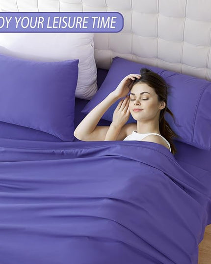 Whitney Home Textile Queen Sheet Set - 4 Piece Soft Breathable Bed Sheets for Queen Size Bed, Deep Pocket Lxuury Brushed Sheets, Hotel Bedding Sheets and Pillowcases, Wrinkle Free Oeko-Tex Sheets - LeafyLoom