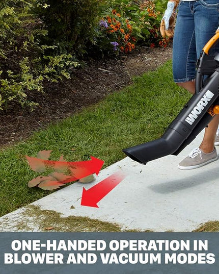 WORX WG505 TRIVAC 12 Amp 3-in-1 Electric Leaf Blower/Leaf Vacuum/Mulcher, Metal Impeller for Fine Mulching - LeafyLoom