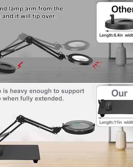 Magnifying Glass with Light with Base Controler, 5 Color Modes Stepless Dimmable LED Lighted Desk Lamp,Magnifying Glass with Light and Stand, Hands-Free Desk Magnifier Light for Craft Hobby Painting - LeafyLoom