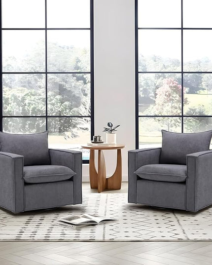 Swivel Accent Chair, 34 Inches Wide Upholstered Arm Chair with Plump Back Pillow, Modern Sofa Living Room Chair for Bedroom, Corner, Reading Nook-Grey - LeafyLoom