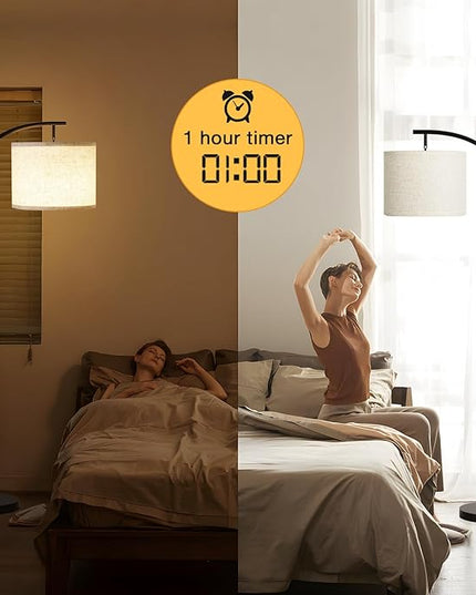 Ambimall Floor Lamp with Remote Control and Stepless Dimmable Bulb, Colors Temperature & Brightness Adjustable, Modern Floor Lamps for Living Room（Beige Shade & Black Pole） - LeafyLoom
