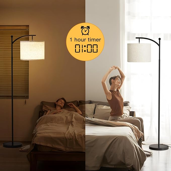 Ambimall Floor Lamp with Remote Control and Stepless Dimmable Bulb, Colors Temperature & Brightness Adjustable, Modern Floor Lamps for Living Room（Beige Shade & Black Pole） - LeafyLoom