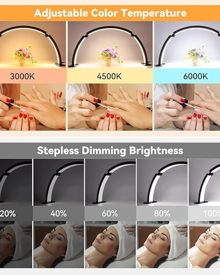 Half-Moon Nail Desk Lamp Foldable 29.5Inch, Stepless Dimming Brightness 3360 Lumen Led Light for Nails, Manicure Desk Light for Lash Tech, Cosmetic, Tattoo, Eyebrows, Black - LeafyLoom