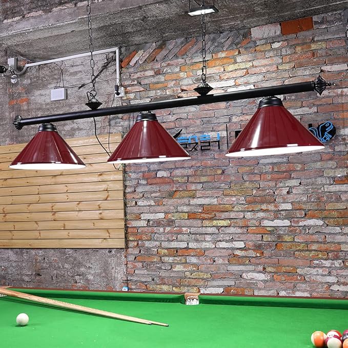 Wellmet Pool Table Lights for 8'/9' Table with 3 Metal Shades, Billiard Lamp for Man Cave, Game Room, Kitchen Island Light for Restaurant Or Dining Room (Burgundy, 59 inch-3 Lights) - LeafyLoom
