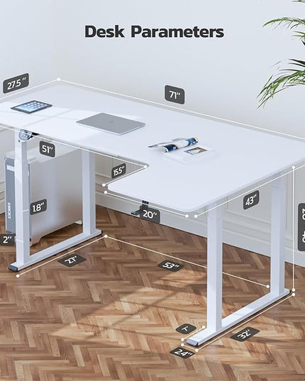 Dripex Standing Desk, 63"/ 71" L Shaped Desk Adjustable Height, Electric Corner Stand Up Desk Large Home Office Desk Computer Workstation, Dual Motor Sit Stand Desk 4 Legs, Super Stable - LeafyLoom