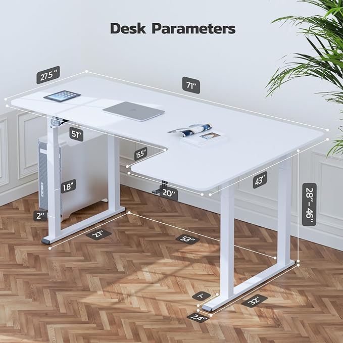 Dripex Standing Desk, 63"/ 71" L Shaped Desk Adjustable Height, Electric Corner Stand Up Desk Large Home Office Desk Computer Workstation, Dual Motor Sit Stand Desk 4 Legs, Super Stable - LeafyLoom