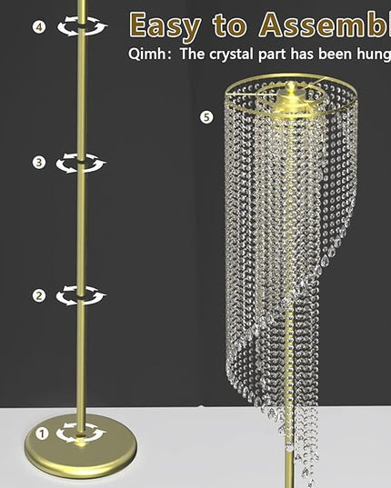 QiMH Crystal Floor Lamp for Living Room/ Bedroom Decor, Bling Elegant Rain Lamp, Gold Standing Indoor Tall Pole Light Simple Floor Lamp with Foot Switch - LeafyLoom