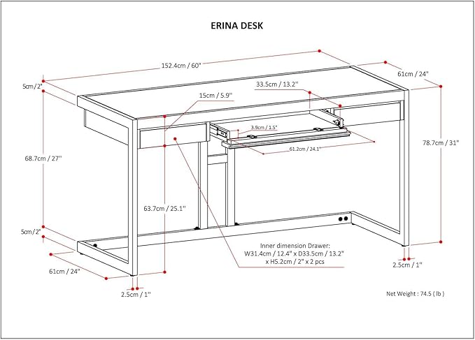 SIMPLIHOME Erina SOLID ACACIA WOOD Industrial 60 Inch Wide Writing Office Desk in Rustic Natural Aged Brown, For the Workstation and Study Table - LeafyLoom