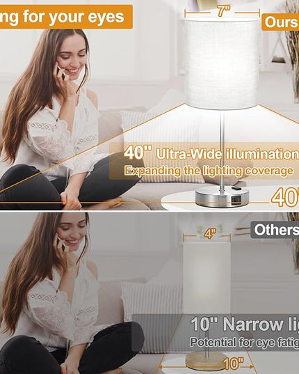 𝟮𝟬𝟮𝟯 𝗡𝗘𝗪 Set of 2 Touch Grey Table Lamps with 2 USB Ports & AC Outlet, 3-Way Dimmable Bedside Nightstand Lamps for Bedroom Living Room Nursery, 800 Lumens 5000K Daylight Bulbs Included - LeafyLoom