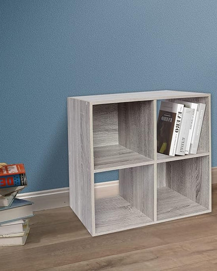 PACHIRA E-Commerce Wooden Storage Cubes Bookcase, Unit Shelf, Closet Cabinet, Organizer Rack in Living Room, Bedroom, Study, 4 Cube, OAK GREY - LeafyLoom