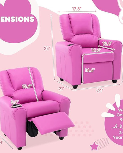 JC HOME CANDY Kids Chair Leather Recliner Sofa Toddler Youth Children Child Ages 3-7, Blush Pink - LeafyLoom