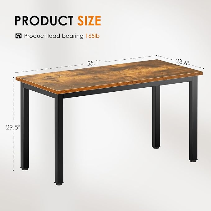 DlandHome 55 inches Computer Desk, Office Desk Computer Table Study Writing Desk Workstation for Home Office, Retro - LeafyLoom