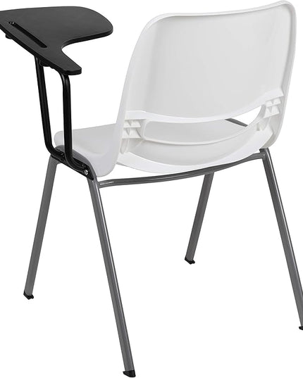 Flash Furniture HERCULES 5 Pack White Ergonomic Shell Chair with Left Handed Flip-Up Tablet Arm - LeafyLoom