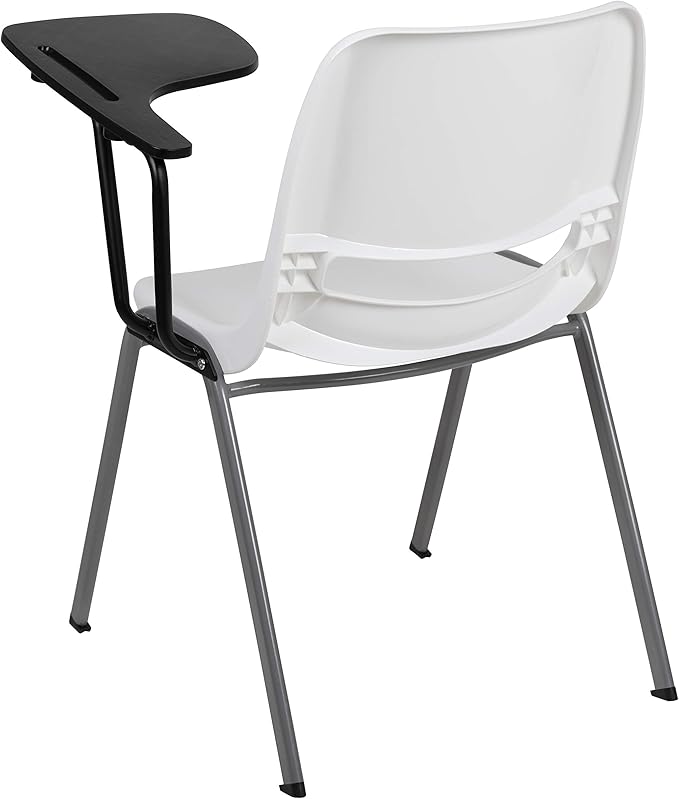 Flash Furniture HERCULES 5 Pack White Ergonomic Shell Chair with Left Handed Flip-Up Tablet Arm - LeafyLoom