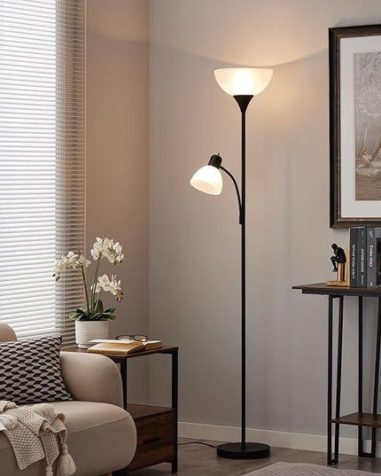 Adjustable Black Floor Lamp with Reading Light Susan Modern Standing Lamp for Living Room/Office Lamp 72" Tall - 150-watt with Side Reading Light Corner Lamp (Black) - LeafyLoom