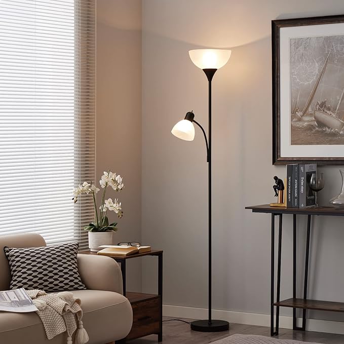 Adjustable Black Floor Lamp with Reading Light Susan Modern Standing Lamp for Living Room/Office Lamp 72" Tall - 150-watt with Side Reading Light Corner Lamp (Black) - LeafyLoom