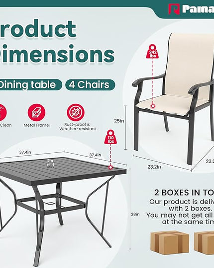 Pamapic 5 Pieces Patio Dining Set, Outdoor Dining Set for Garden Backyard Poolside Deck,Outdoor Table and Chairs Set with 4 Textilene Chairs,Beige - LeafyLoom