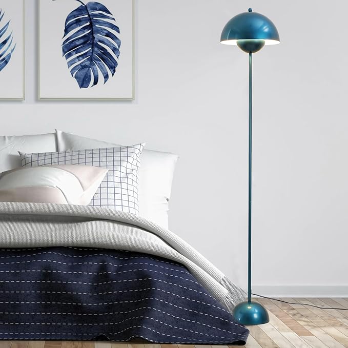 COSYLUX Modern Floor Lamp for Living Room, Industrial Tall Standing Lamp for Bedroom, Metal Shade Reflecting Light reading Floor Lamp for Office, Nursery Room, Corner(Pearl Gentian Blue) - LeafyLoom