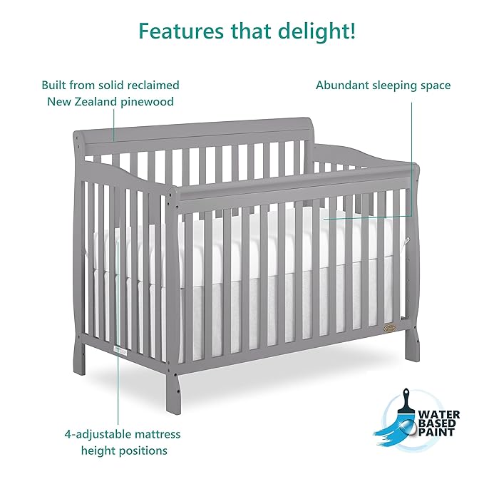 Dream On Me Ashton 4-In-1 Convertible Crib In Storm Grey, Greenguard Gold, JPMA Certified, Non-Toxic Finishes, Features 4 Mattress Height Settings, Made Of Solid Pinewood - LeafyLoom