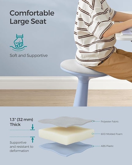 SONGMICS Kids Wobble Chair, Wiggle Stool for Kids Ages 8-12, Comfortable 60D Foam Seat, Breathable Fabric, Anti-Slip Base, 18.1-Inch High, Tool-Free Assembly, Pale Blue and Dove Gray UOSC010Q01 - LeafyLoom