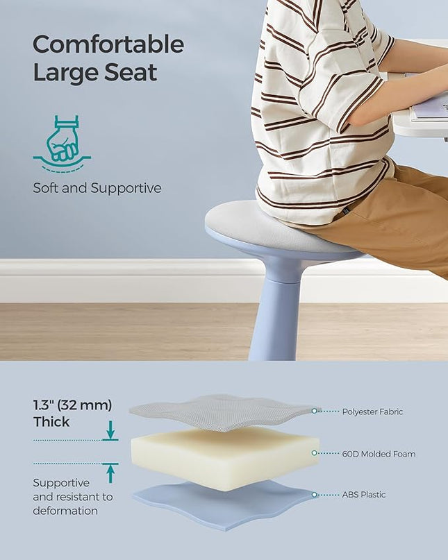 SONGMICS Kids Wobble Chair, Wiggle Stool for Kids Ages 8-12, Comfortable 60D Foam Seat, Breathable Fabric, Anti-Slip Base, 18.1-Inch High, Tool-Free Assembly, Pale Blue and Dove Gray UOSC010Q01 - LeafyLoom