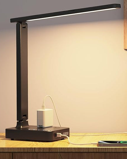 cozoo LED Desk Lamp,3 Lighting Modes Dimmable Table Lamp,Touch Control Table Desk Lamp with USB Charging Port,Auto Timer, for College Dorm, Home, Office,Study Lamp Desk Light(Black) - LeafyLoom