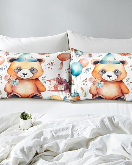 Brown Panda Bedding Set - Boys Girls Kids Cute Panda Pattern Comforter Set Full Size 3Pcs Kawaii Lovely Animals Theme Quilt Cover Set White Panda Bedding Set with 1 Comforter Set with 2 Pillowcases - LeafyLoom