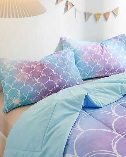 beeweed 3 Piece Kid Comforter Set Queen Size, Colorful Scale Bedding Set for Teen Boys Girls - LeafyLoom