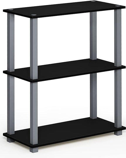 Furinno Turn-S-Tube 3-Tier Compact Multipurpose Shelf Display Rack with Square Tube, Black/Grey - LeafyLoom