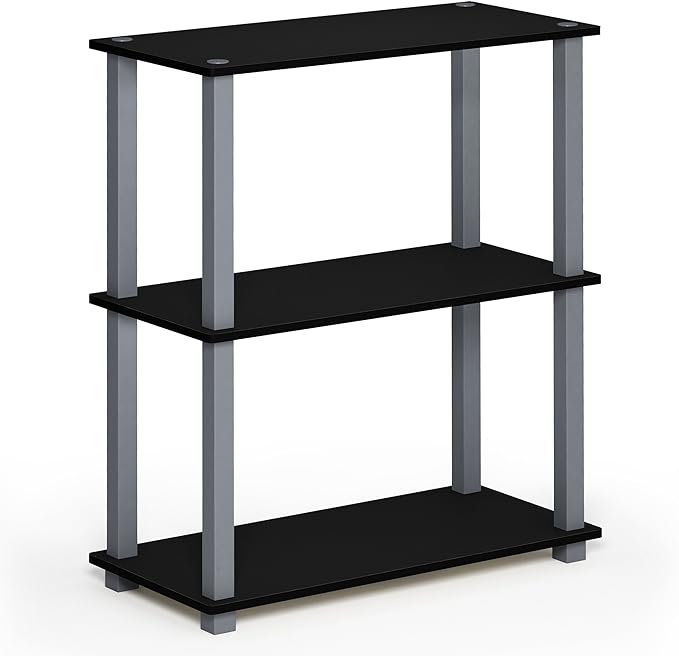 Furinno Turn-S-Tube 3-Tier Compact Multipurpose Shelf Display Rack with Square Tube, Black/Grey - LeafyLoom