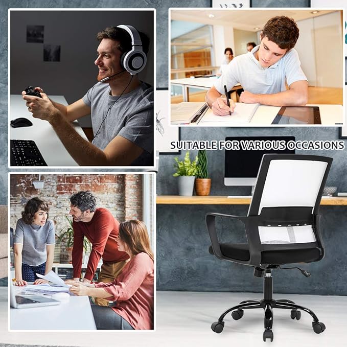 Home Office Chair Ergonomic Desk Chair Swivel Rolling Computer Chair Executive Lumbar Support Task Mesh Chair Adjustable Stool for Women Men (White) - LeafyLoom