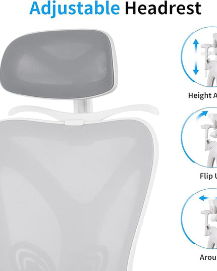 Ergonomic Office Chair with Footrest | Adjustable Lumbar Support, Reclining Desk Chair with Leg Rest, Comfortable Mesh Computer Chair for Home & Office (Grey) - LeafyLoom