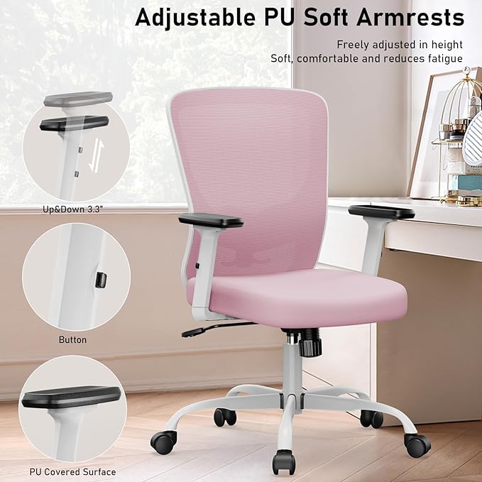 Office Chair, Ergonomic Desk Chair with Adjustable High Back, Breathable Mesh Computer Chair with Adjustable Armrests, Rolling Swivel Comfy Task Chairs, Executive Chair for Home Office - LeafyLoom