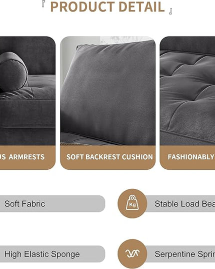 Velvet Furniture for Small Spaces, Mid-Century Modern Loveseats for Living Room, Love Seat Couch Sofas, 70 Inches, Grey - LeafyLoom