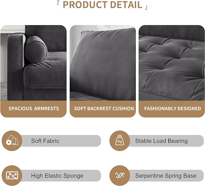 Velvet Furniture for Small Spaces, Mid-Century Modern Loveseats for Living Room, Love Seat Couch Sofas, 70 Inches, Grey - LeafyLoom