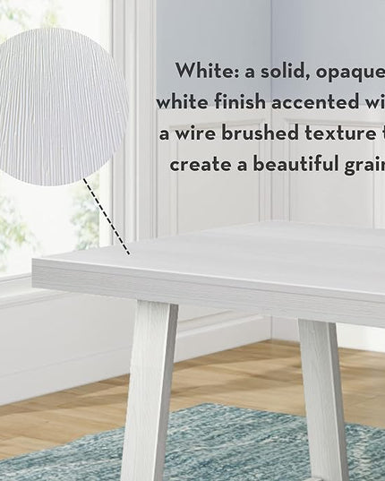 Plank+Beam 72 Inch Farmhouse Dining Table, Solid Wood Rustic Kitchen Table, Large Wooden Rectangular Dinner Table for Dining Room, Home Office, Living Room Furniture, Easy Assembly, White Wirebrush - LeafyLoom