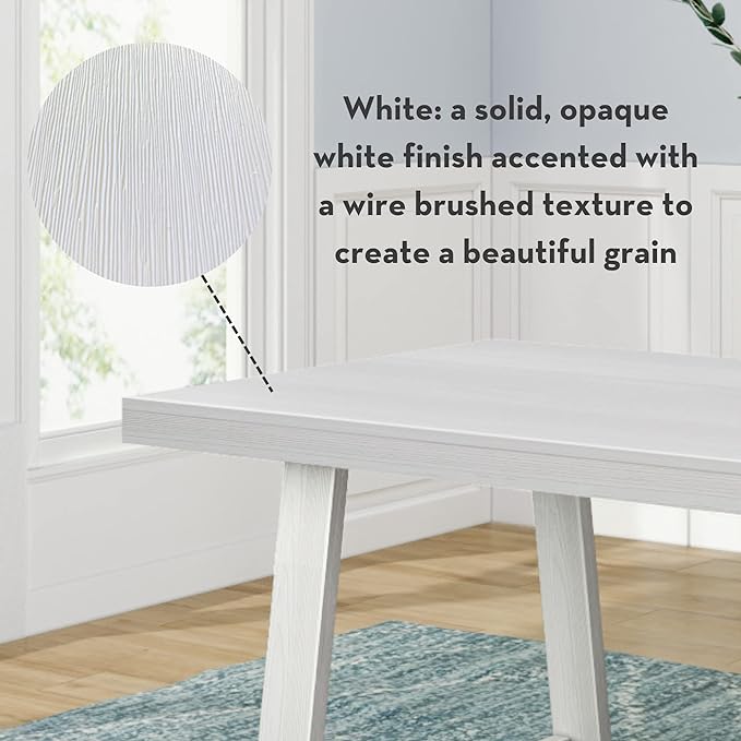 Plank+Beam 72 Inch Farmhouse Dining Table, Solid Wood Rustic Kitchen Table, Large Wooden Rectangular Dinner Table for Dining Room, Home Office, Living Room Furniture, Easy Assembly, White Wirebrush - LeafyLoom