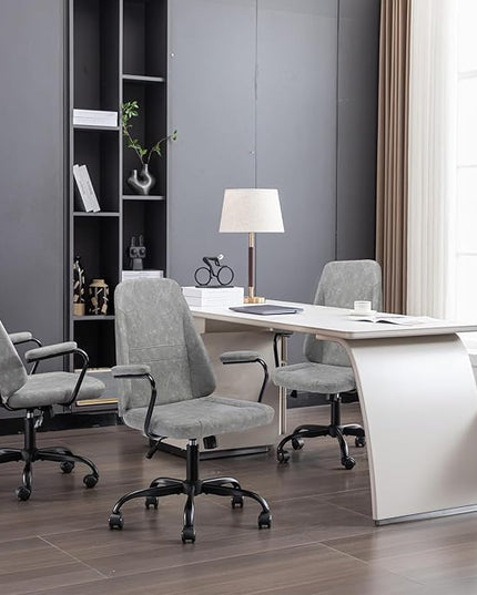 Executive Office Chair, Home Office Desk Chair, Mid Back PU Leather Desk Chair, 360° Swivel Computer Chair, Height Adjustable Tilt Vanity Task Chair for Office, Reading Meeting Room - LeafyLoom