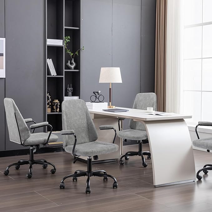 Executive Office Chair, Home Office Desk Chair, Mid Back PU Leather Desk Chair, 360° Swivel Computer Chair, Height Adjustable Tilt Vanity Task Chair for Office, Reading Meeting Room - LeafyLoom