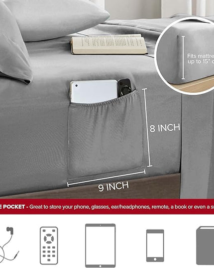 Comfort Spaces Queen Comforter Sets with Sheets - Bed in a Bag 9 Pieces Teen Bedding Sets Queen, Red and Grey Stripes Bedding Queen, College Queen Bed Set with 2 Side Pockets Bedroom Organizer - LeafyLoom
