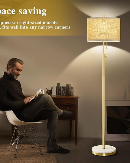 Marble Floor Lamp, Adjustable Height Standing Lamp with Marble Base Tall Lamp with Pull Chain Switch Floor Lamps for Living Room, Bedroom & Office Bulbs Not Included(Gold) - LeafyLoom