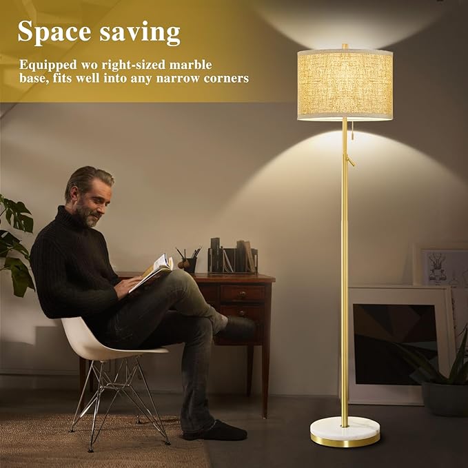 Marble Floor Lamp, Adjustable Height Standing Lamp with Marble Base Tall Lamp with Pull Chain Switch Floor Lamps for Living Room, Bedroom & Office Bulbs Not Included(Gold) - LeafyLoom