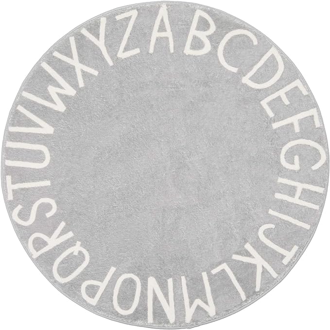 Topotdor Round Kids Play Rug Alphabet Nursery Area Rug Extra Large Soft Crawling Play Mat for Children Toddlers Bedroom (40 inch, Grey) - LeafyLoom