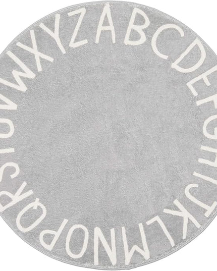 Topotdor Round Kids Play Rug Alphabet Nursery Area Rug Extra Large Soft Crawling Play Mat for Children Toddlers Bedroom (63 inch, Grey) - LeafyLoom